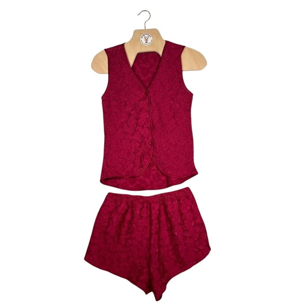 Kathryn Red Jacquard Matching Set Vest Shorts Women M Y2K Lounge